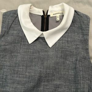 Grey, tulip hem, shift dress with white collar